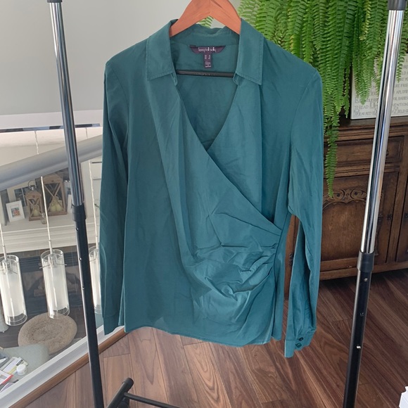 TALL- Dark green long sleeve faux wrap front. - Picture 1 of 7